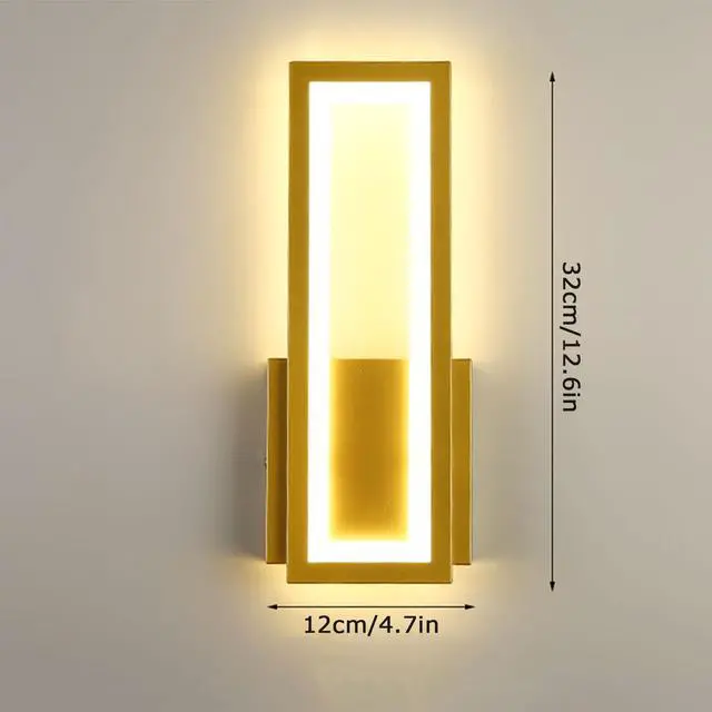 Alt view image 6 of 6 - Indoor LED Wall Light Dimmable 16W Gold Modern Simple Rectangle Wall Lamp Aluminum & Acryli Decorative Wall Lighting for Bedroom Bedside Living Room Stairs Corridor