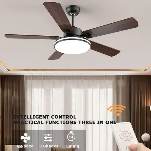 Alt view image 2 of 7 - 45 Inch 3 Color Dimmable Ceiling Fan with Lights Smart Ceiling Fans with Lights and Remote Wood Modern Low Profile Ceiling Fan with Light Mute Ceiling Fan for Bedroom