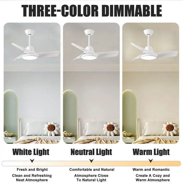 Alt view image 5 of 7 - Small Modern Ceiling Fan with Lights 24 inch Kids Room Ceiling Fan with Lights and Remote Reversible Silent Indoor Ceiling Fans for Bedroom Kitchen Living Room