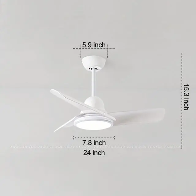 Alt view image 7 of 7 - Small Modern Ceiling Fan with Lights 24 inch Kids Room Ceiling Fan with Lights and Remote Reversible Silent Indoor Ceiling Fans for Bedroom Kitchen Living Room
