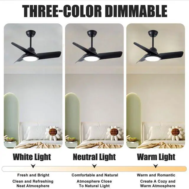 Alt view image 5 of 7 - Small Modern Ceiling Fan with Lights 24 inch Kids Room Ceiling Fan with Lights and Remote Reversible Silent Indoor Ceiling Fans for Bedroom Kitchen Living Room