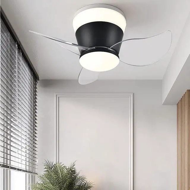 Alt view image 2 of 5 - Modern Flush Mount Ceiling Fan With Lights 23 Inch Ceiling Fans With Lights And Remote LED Mute Low Profile Ceiling Fan With Light Outdoor Ceiling Fans For Patios With Light