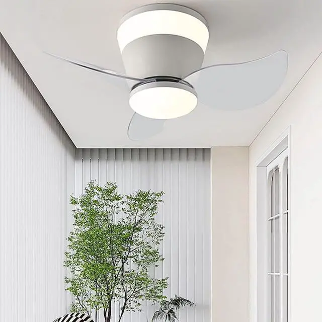 Alt view image 2 of 7 - Modern Flush Mount Ceiling Fan with Lights 23 Inch Ceiling Fans with Lights and Remote LED Mute Low Profile Ceiling Fan with Light Outdoor Ceiling Fans for Patios with Light