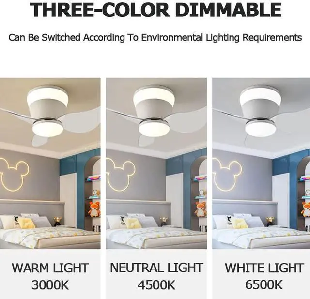 Alt view image 5 of 7 - Modern Flush Mount Ceiling Fan with Lights 23 Inch Ceiling Fans with Lights and Remote LED Mute Low Profile Ceiling Fan with Light Outdoor Ceiling Fans for Patios with Light