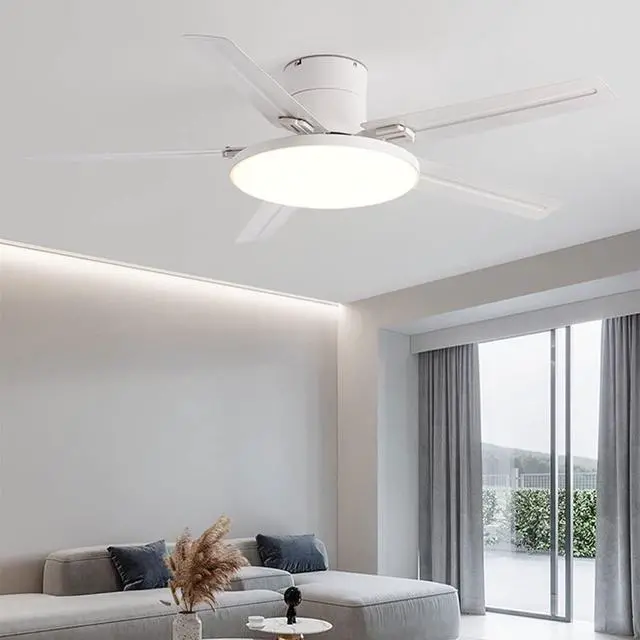 Alt view image 3 of 6 - 52 Inch Ceiling Fan with Lights and Remote 3 Color Dimmable Bedroom Ceiling Fan Modern Stainless Steel Simple Fan Light LED Low Profile Ceiling Fan with Light Mute Living Room Ceiling Fan