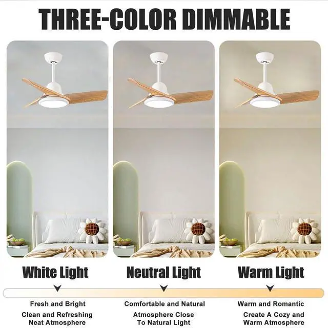 Alt view image 5 of 7 - Small Modern Ceiling Fan with Lights 24 inch Kids Room Ceiling Fan with Lights and Remote Reversible Silent Indoor Ceiling Fans for Bedroom Kitchen Living Room