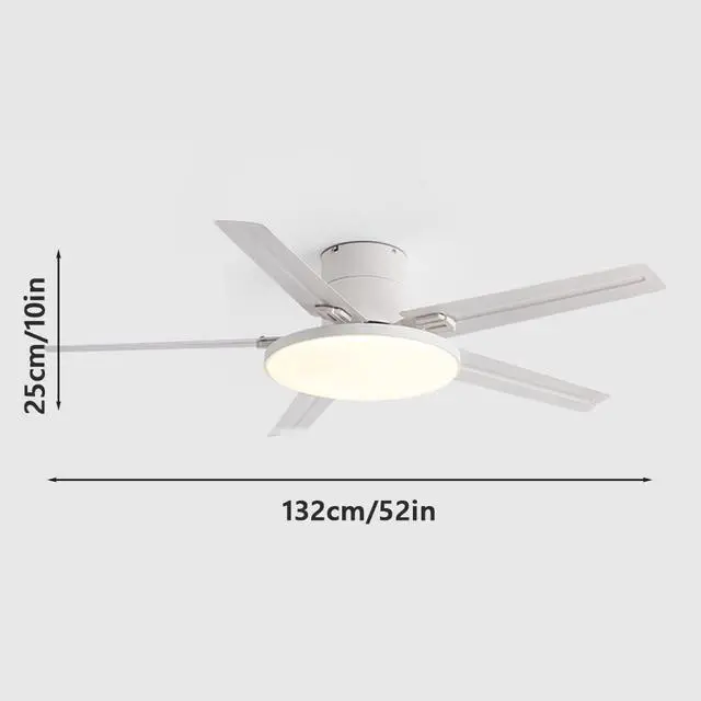 Alt view image 6 of 6 - 52 Inch Ceiling Fan with Lights and Remote 3 Color Dimmable Bedroom Ceiling Fan Modern Stainless Steel Simple Fan Light LED Low Profile Ceiling Fan with Light Mute Living Room Ceiling Fan