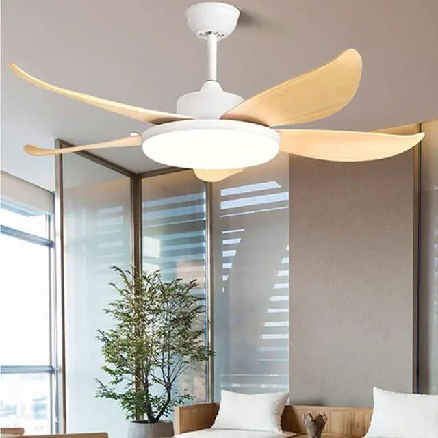 Alt view image 2 of 5 - Imitation Wood Ceiling Fan with Lights Simple Ceiling Fans with Lights and Remote 45 inch LED Smart Ceiling Fan with Light Mute Outdoor Ceiling Fans for patios with Light