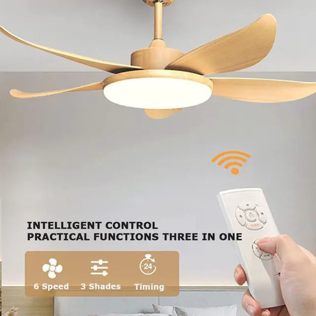 Alt view image 3 of 7 - Imitation Wood Ceiling Fan with Lights Simple Ceiling Fans with Lights and Remote 45 inch LED Smart Ceiling Fan with Light Mute Outdoor Ceiling Fans for patios with Light