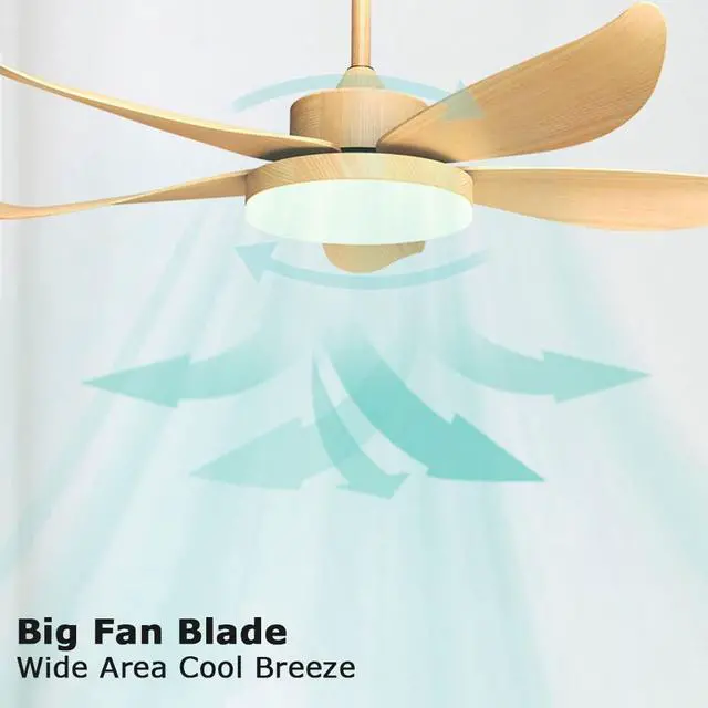 Alt view image 2 of 7 - Imitation Wood Ceiling Fan with Lights Simple Ceiling Fans with Lights and Remote 45 inch LED Smart Ceiling Fan with Light Mute Outdoor Ceiling Fans for patios with Light