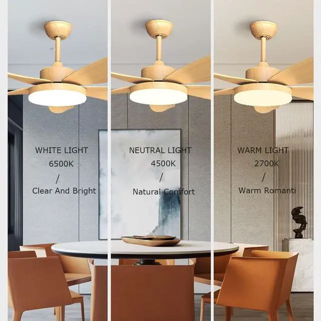 Alt view image 4 of 7 - Imitation Wood Ceiling Fan with Lights Simple Ceiling Fans with Lights and Remote 45 inch LED Smart Ceiling Fan with Light Mute Outdoor Ceiling Fans for patios with Light
