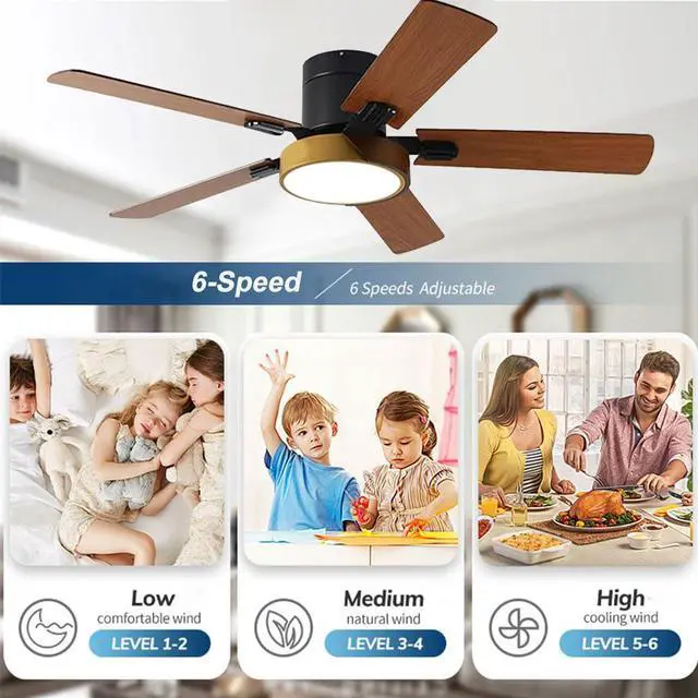 Alt view image 5 of 7 - 42 inch Ceiling Fans with Light and Remote Flush Mount Modern Low Profile Ceiling Fans 6 Speed 3 Color Dimmable Reversible Mute Ceiling Fans for Bedroom Living Room Kids Room