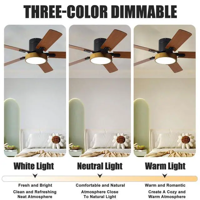Alt view image 4 of 7 - 42 inch Ceiling Fans with Light and Remote Flush Mount Modern Low Profile Ceiling Fans 6 Speed 3 Color Dimmable Reversible Mute Ceiling Fans for Bedroom Living Room Kids Room