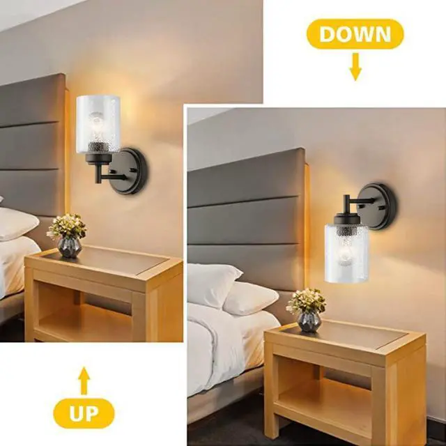 Alt view image 4 of 6 - 1-Light Industrial Wall Sconce, Bubbles Glass Bathroom Vintage Wall Lights Fixtures Farmhouse Wall Mount Black Wall Lighting for Mirror Hallway Kitchen Bedroom Porch