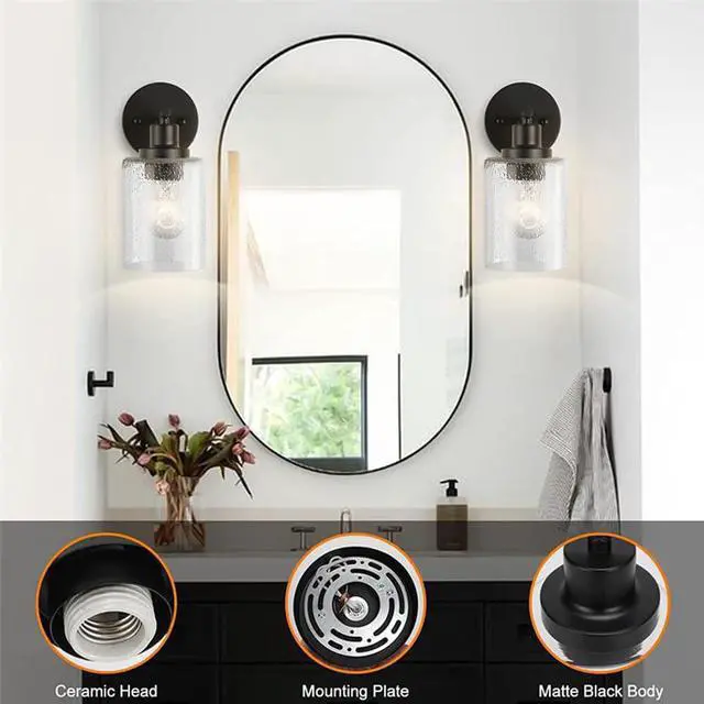 Alt view image 5 of 6 - 1-Light Industrial Wall Sconce, Bubbles Glass Bathroom Vintage Wall Lights Fixtures Farmhouse Wall Mount Black Wall Lighting for Mirror Hallway Kitchen Bedroom Porch