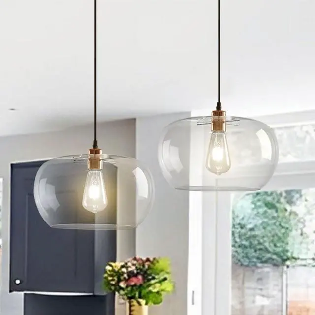 Main image of 2 Pack Modern Clear Glass Pendant Lighting, Adjustable Pendant Light for Kitchen Island, 11.8 inch Hanging Indoor Pendant Light Fixtures Rose Gold Finish Farmhouse Dinning Over Sink