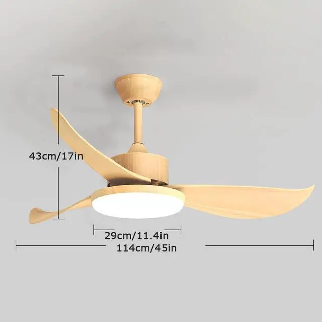 Alt view image 7 of 7 - Imitation Wood Ceiling Fan with Lights Simple Ceiling Fans with Lights and Remote 45 inch LED Smart Ceiling Fan with Light Mute Outdoor Ceiling Fans for patios with Light
