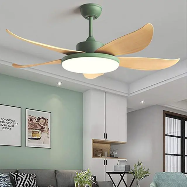 Alt view image 2 of 5 - Imitation Wood Ceiling Fan with Lights Simple Ceiling Fans with Lights and Remote 45 inch LED Smart Ceiling Fan with Light Mute Outdoor Ceiling Fans for patios with Light