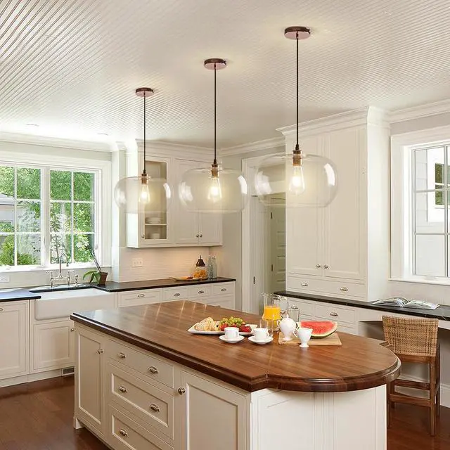 Alt view image 3 of 7 - 2 Pack Modern Clear Glass Pendant Lighting, Adjustable Pendant Light for Kitchen Island, 11.8 inch Hanging Indoor Pendant Light Fixtures Rose Gold Finish Farmhouse Dinning Over Sink