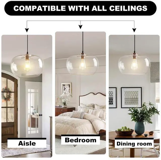 Alt view image 5 of 7 - 2 Pack Modern Clear Glass Pendant Lighting, Adjustable Pendant Light for Kitchen Island, 11.8 inch Hanging Indoor Pendant Light Fixtures Rose Gold Finish Farmhouse Dinning Over Sink