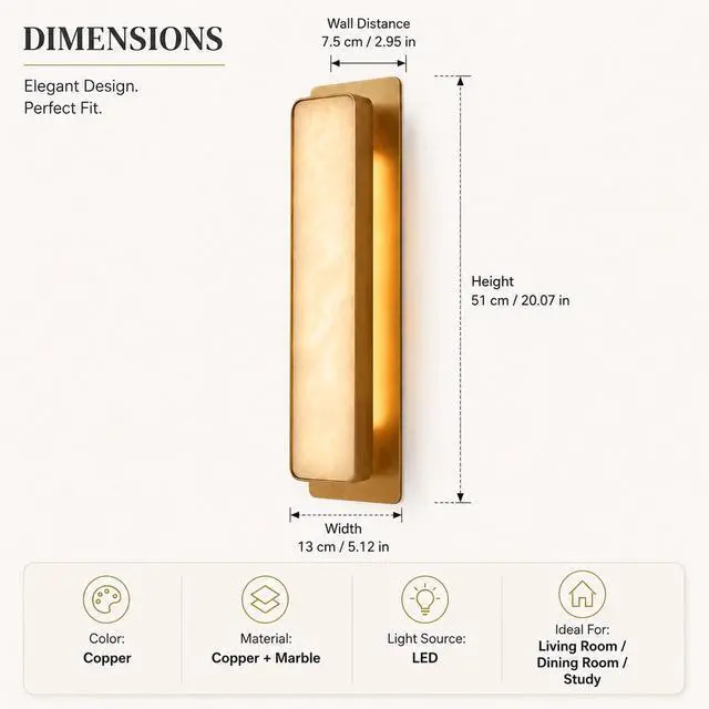 Alt view image 4 of 7 - Natural Alabaster Wall Sconce, 3CCT LED Marble Wall Light with Brass Finish, 20 inch Modern Square Wall Lamp for Bedroom, Living Room, Bathroom, Hallway