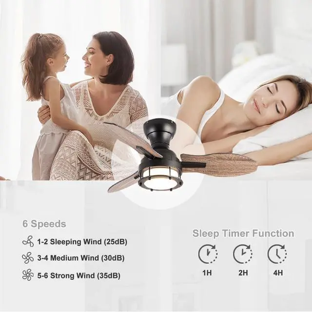 Alt view image 4 of 7 - 36 inch Ceiling Fan with Lights Low Profile Ceiling Fan with Light and Remote, Reversible, 3CCT, Dimmable, Noiseless, Flush Mount Ceiling Fan for Bedroom, Indoor/Outdoor Use