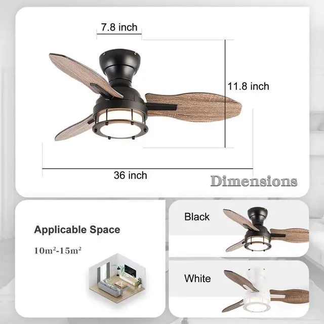 Alt view image 7 of 7 - 36 inch Ceiling Fan with Lights Low Profile Ceiling Fan with Light and Remote, Reversible, 3CCT, Dimmable, Noiseless, Flush Mount Ceiling Fan for Bedroom, Indoor/Outdoor Use