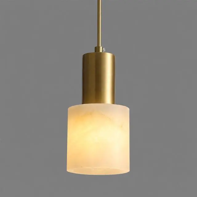 Main image of Alabaster Pendant Light, White Hanging Light for Kitchen Island | Natural Alabaster Marble Shade, Brass Finish, Adjustable 78.7 in Cord, E26 Socket, For Kitchen Island And Dining Room