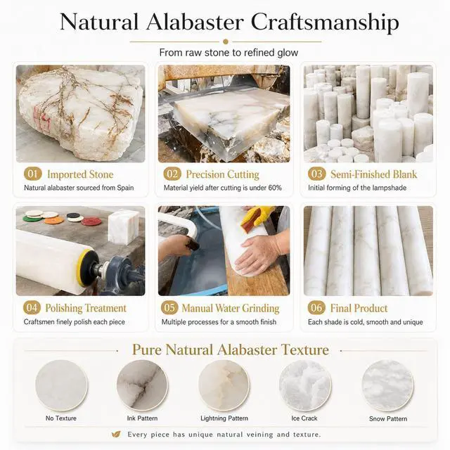 Alt view image 2 of 7 - Alabaster Pendant Light, White Hanging Light for Kitchen Island | Natural Alabaster Marble Shade, Brass Finish, Adjustable 78.7 in Cord, E26 Socket, For Kitchen Island And Dining Room