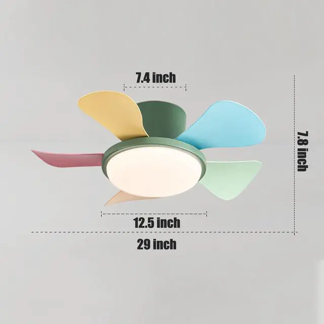Alt view image 7 of 7 - 29 inch Small Ceiling Fans with Lights Flush Mount Ceiling Fans with Lights and Remote Modern Low Profile Ceiling Fans for Bedroom Living Room with 3CCT 6-Speeds Quiet DC Motor