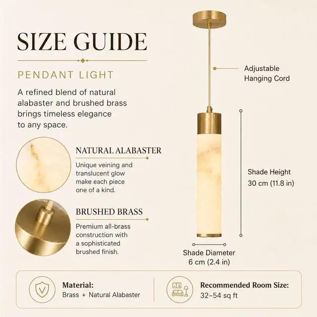 Alt view image 3 of 7 - Natural Alabaster Pendant Light, Slim Marble Pendant Light Fixture | with Brass Finish, 1-Light Hanging Ceiling Light for Kitchen Island, Dining Room, Bedroom, Living Room