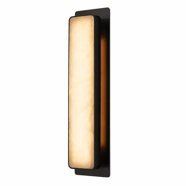 Main image of 20 inch Natural Alabaster Wall Sconce, 3CCT LED Marble Wall Light with Black Stainless Steel Frame, Square Modern Bathroom Wall Light for Bedroom, Living Room, Hallway
