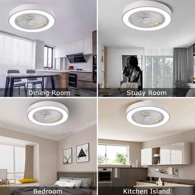 Alt view image 6 of 7 - 20" Modern Flush Mount Ceiling Fan with Lights, Dimmable Low Profile Ceiling Fans with Remote Control 3 Colors 3 Speeds Ceiling Fan for Bedroom Living Room Kitchen White