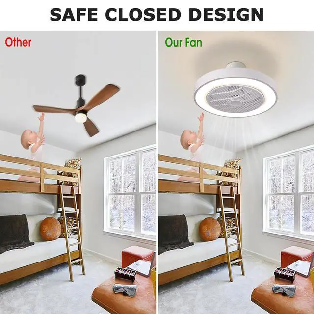 Alt view image 7 of 7 - 20" Modern Flush Mount Ceiling Fan with Lights, Dimmable Low Profile Ceiling Fans with Remote Control 3 Colors 3 Speeds Ceiling Fan for Bedroom Living Room Kitchen White