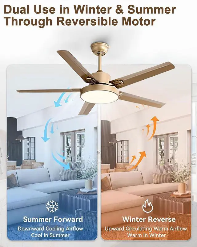 Alt view image 3 of 7 - 42 Inch Ceiling Fan with Light Stainless Steel Ceiling Fans with Remote Control 3 Color Dimmable 5 Speeds Reversible DC Motor Modern Ceiling Fan for Patio Living Room Bedroom Office(Gold)