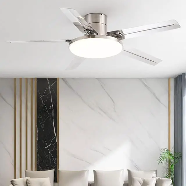 Alt view image 2 of 7 - Stainless Steel Outdoor Ceiling Fan with Lights 52 Inch Remote Low Profile Ceiling Fan Flush Mount Modern Smart Ceiling Fan with Light Mute Ceiling Fans with Lights for Bedroom