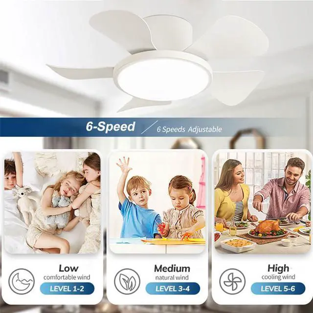 Alt view image 4 of 7 - 29 inch Small Ceiling Fans with Lights Flush Mount Ceiling Fans with Lights and Remote Modern Low Profile Ceiling Fans for Bedroom Living Room with 3CCT 6-Speeds Quiet DC Motor