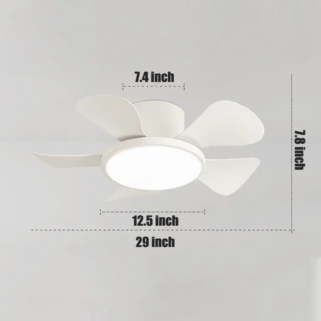 Alt view image 7 of 7 - 29 inch Small Ceiling Fans with Lights Flush Mount Ceiling Fans with Lights and Remote Modern Low Profile Ceiling Fans for Bedroom Living Room with 3CCT 6-Speeds Quiet DC Motor