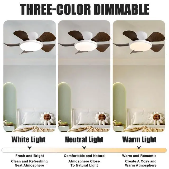 Alt view image 2 of 7 - 29 inch Small Ceiling Fans with Lights Flush Mount Ceiling Fans with Lights and Remote Modern Low Profile Ceiling Fans for Bedroom Living Room with 3CCT 6-Speeds Quiet DC Motor