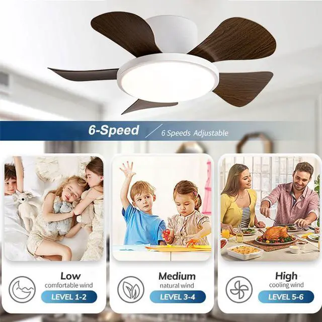 Alt view image 4 of 7 - 29 inch Small Ceiling Fans with Lights Flush Mount Ceiling Fans with Lights and Remote Modern Low Profile Ceiling Fans for Bedroom Living Room with 3CCT 6-Speeds Quiet DC Motor