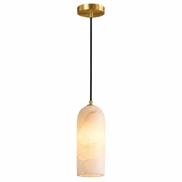 Main image of Natural Alabaster Pendant Lights for Kitchen Island | Modern Marble Hanging Ceiling Light with Brass Canopy for Dining Room, Bedroom, Living Room, White