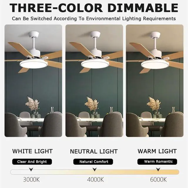 Alt view image 4 of 7 - Modern Simple Ceiling Fan with Lights 42 Inch Ceiling Fan with Lights and Remote LED 3 Color Dimmable Ceiling Fan Light Bedroom Living Room Mute Ceiling Fan with Lights