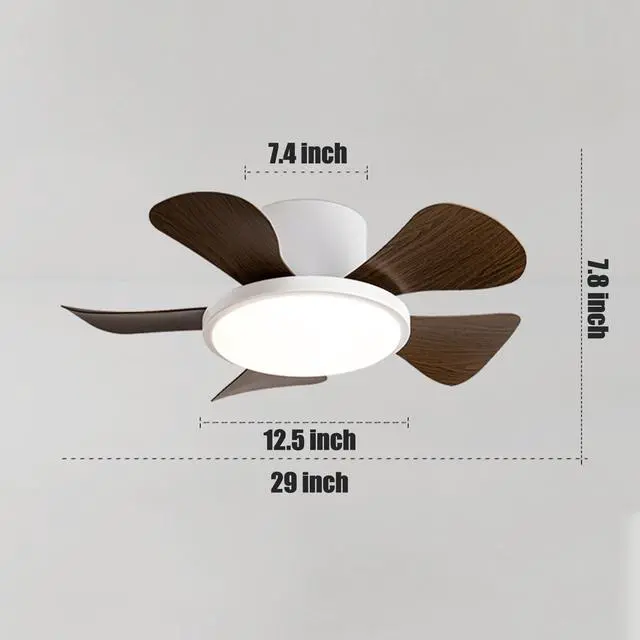 Alt view image 7 of 7 - 29 inch Small Ceiling Fans with Lights Flush Mount Ceiling Fans with Lights and Remote Modern Low Profile Ceiling Fans for Bedroom Living Room with 3CCT 6-Speeds Quiet DC Motor