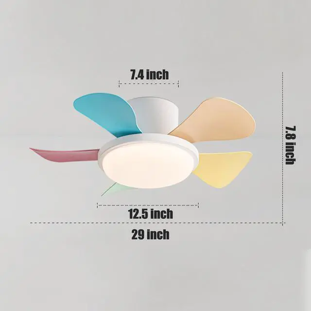 Alt view image 7 of 7 - 29 inch Small Ceiling Fans with Lights Flush Mount Ceiling Fans with Lights and Remote Modern Low Profile Ceiling Fans for Bedroom Living Room with 3CCT 6-Speeds Quiet DC Motor