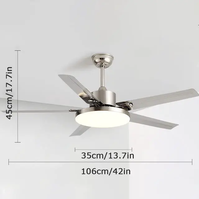 Alt view image 5 of 5 - LED Modern Flush Mount Indoor Ceiling Fans 42 Inch Low Profile Ceiling Fan with Light Iron Ceiling Fans with Lights and Remote 3 Speed 3 Color for Bedroom, Living Room, Kids Room