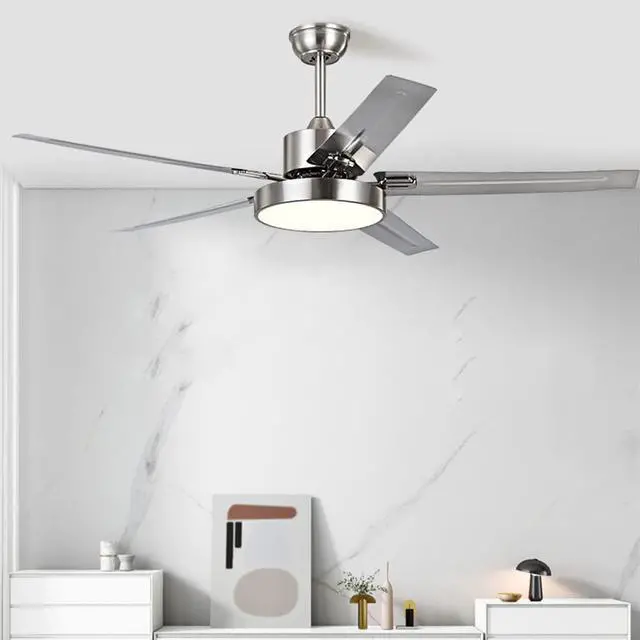 Alt view image 2 of 7 - Simple Ceiling Fan with Lights Big Wind Stainless Steel Ceiling Fan Light 42 Inch with Remote Smart Ceiling Fan Dimmable LED Ceiling Fans with Lights for Bedroom