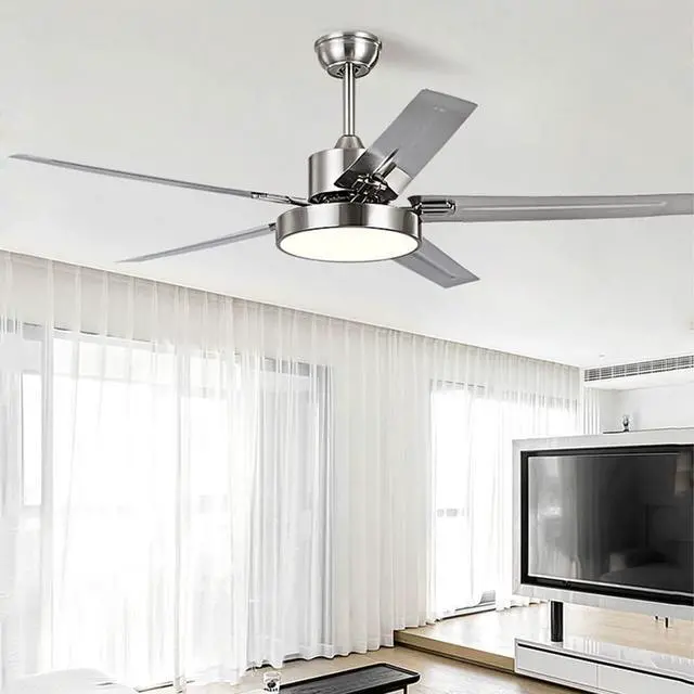 Alt view image 3 of 7 - Simple Ceiling Fan with Lights Big Wind Stainless Steel Ceiling Fan Light 42 Inch with Remote Smart Ceiling Fan Dimmable LED Ceiling Fans with Lights for Bedroom