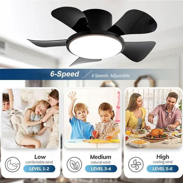 Alt view image 4 of 7 - 29 inch Small Ceiling Fans with Lights Flush Mount Ceiling Fans with Lights and Remote Modern Low Profile Ceiling Fans for Bedroom Living Room with 3CCT 6-Speeds Quiet DC Motor