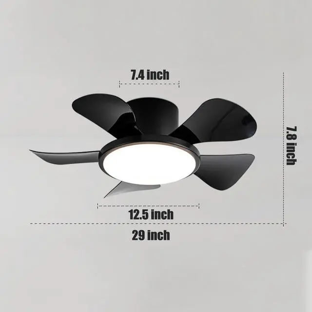 Alt view image 7 of 7 - 29 inch Small Ceiling Fans with Lights Flush Mount Ceiling Fans with Lights and Remote Modern Low Profile Ceiling Fans for Bedroom Living Room with 3CCT 6-Speeds Quiet DC Motor