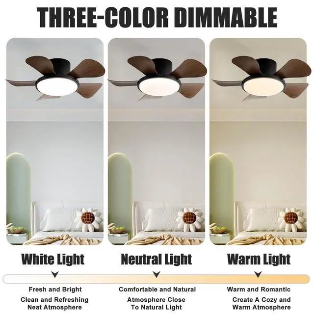 Alt view image 2 of 7 - 29 inch Small Ceiling Fans with Lights Flush Mount Ceiling Fans with Lights and Remote Modern Low Profile Ceiling Fans for Bedroom Living Room with 3CCT 6-Speeds Quiet DC Motor